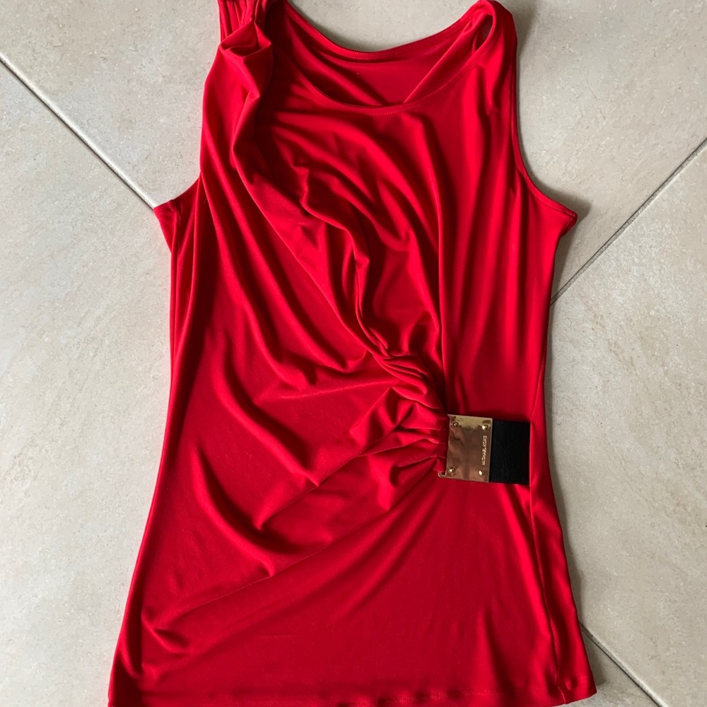 Micheal Kors Red Blouse w Gold Accent